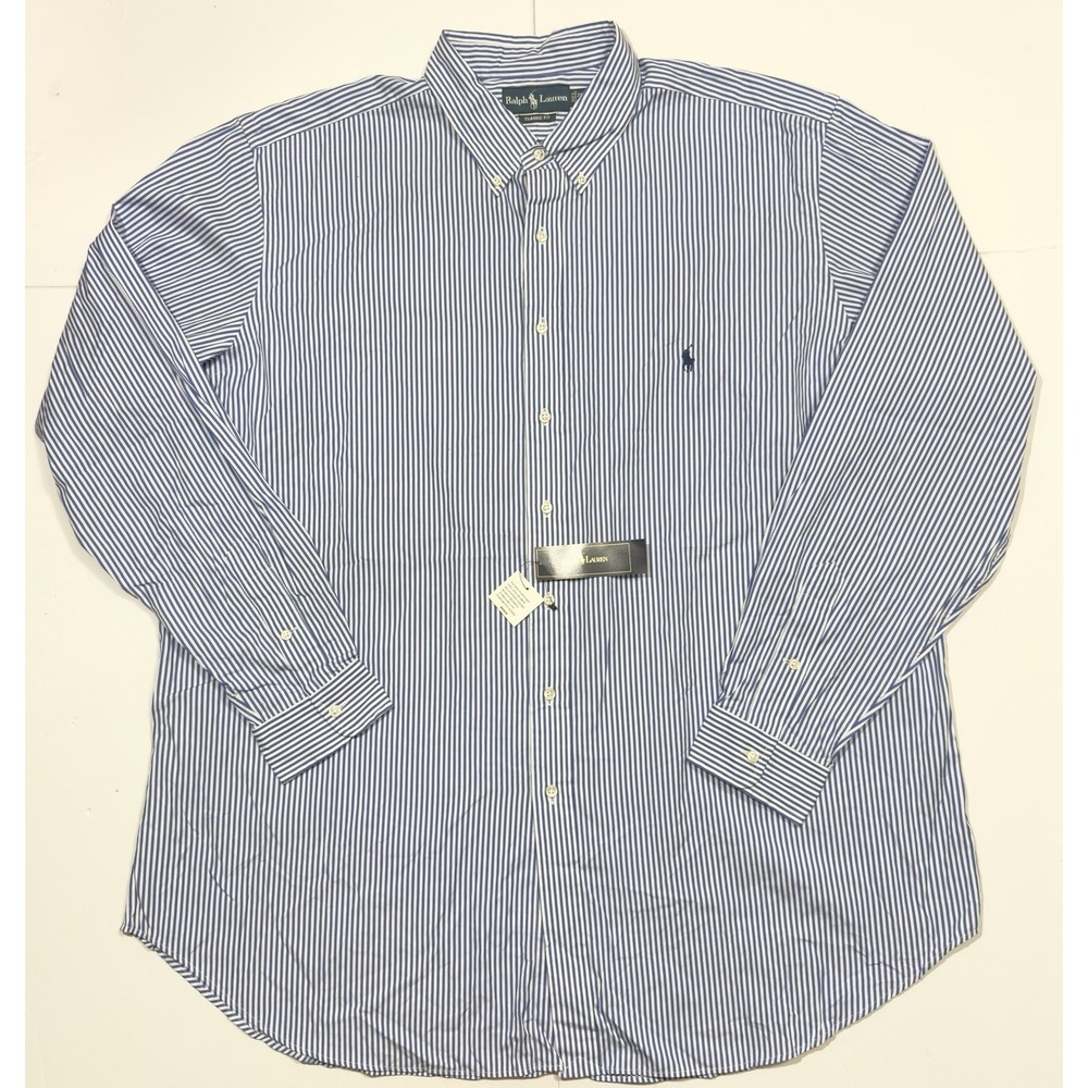 NWT Polo Ralph Lauren Men Classic Button Down Oxford Poplin Shirt Pinstripe 2XLT - Picture 3 of 12